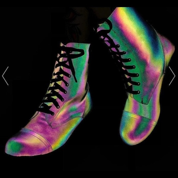 Dolls Kill Shoes - RAINBOW WARRIOR REFLECTIVE BOOTS by dolls kill